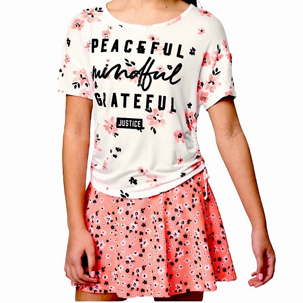 JUSTICE Girls Tshirt Top & Active Skirt Shorts Skort Matching Outfit XS 5/6